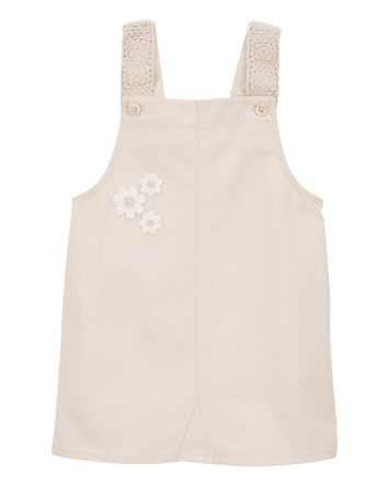 Baby Twill Floral Embroidered Shortalls - Ivory, 