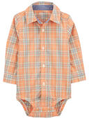 Orange - Baby Plaid Button-Front Bodysuit