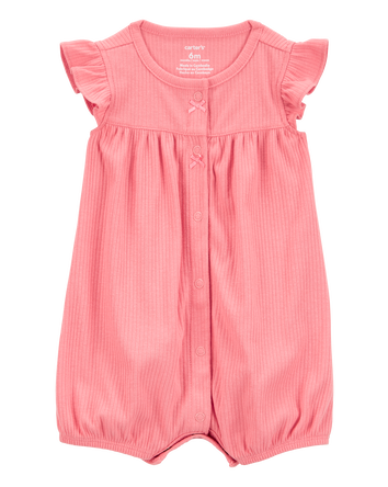 Baby Girl Cotton Rib Short-Sleeve Romper - Pink, 