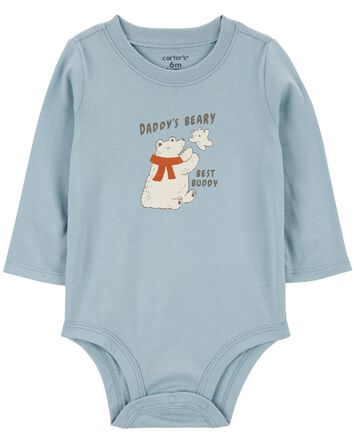 Daddy Polar Bear Long-Sleeve Bodysuit, 