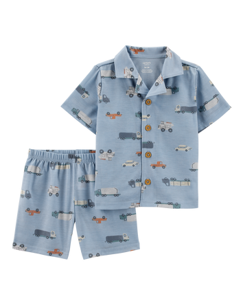Toddler Boy 2-Piece Car Print Coat-Style Loose Fit Pajamas, 