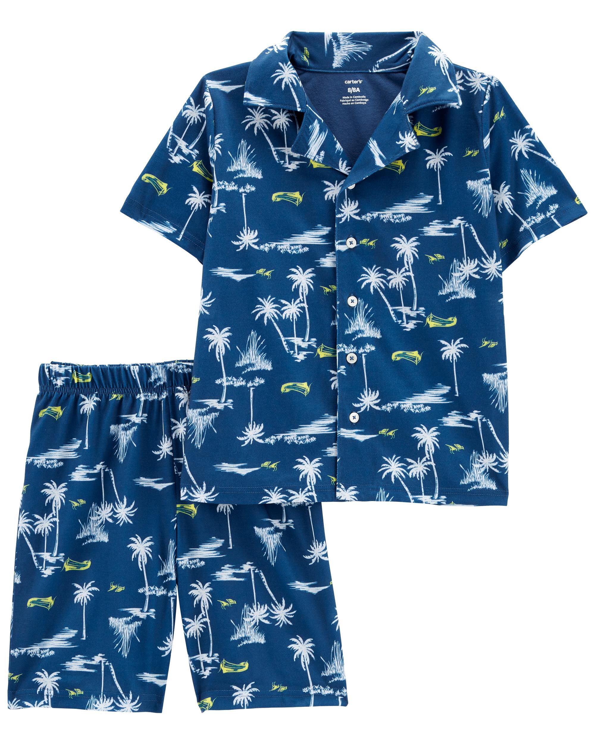 Blue Kid 2 Piece Palm Tree Coat Style Loose Fit Pajamas carters