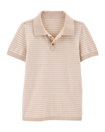 Kid Coastal Striped Knit Polo Shirt - Khaki, 
