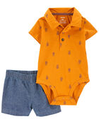 Baby 2-Piece Pineapple Polo Bodysuit & Short Set, image 1 of 3 slides