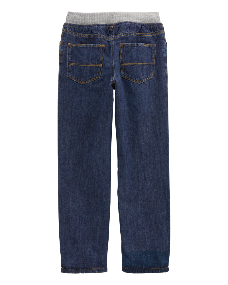 Kid Drawstring Pull-On Jeans - Dark Blue, image 2 of 6 slides