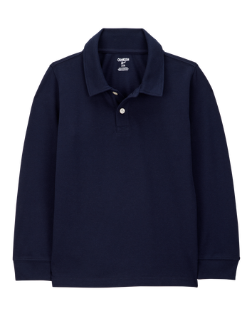 Kid Pique Long-Sleeve Polo Shirt - Navy, 