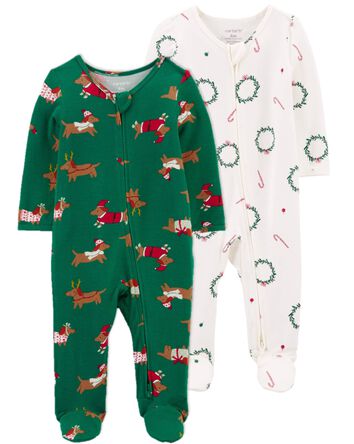 Baby 2-Pack Christmas Zip-Up PurelySoft Sleep & Play Pajamas, 