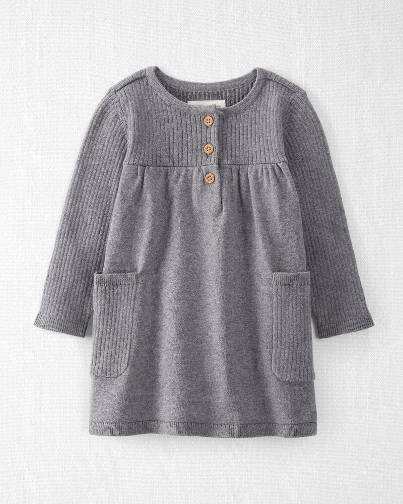 Baby Organic Cotton Ribbed Sweater Knit Dress in Gray, image 1 of 4 slides