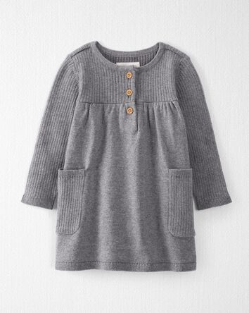 Baby Organic Cotton Ribbed Sweater Knit Dress in Gray, 