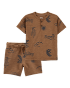 Toddler 2-Piece Desert Print Henley & Pull-On Shorts Set - Brown, image 1 of 8 slides