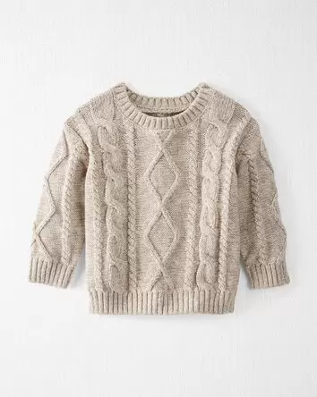 Baby Organic Cotton Cable Knit Sweater in Cream, 