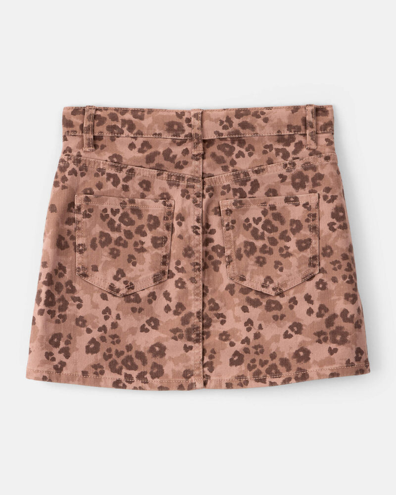 Girls Leopard Print Denim Skirt - Brown, image 2 of 4 slides