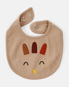 Baby Thanksgiving Turkey Cotton Bib - Brown, image 2 of 3 slides