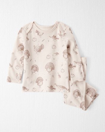 Baby Girl 2-Piece Organic Cotton Ribbed Knit Set in Turkey Gobbler Print, 