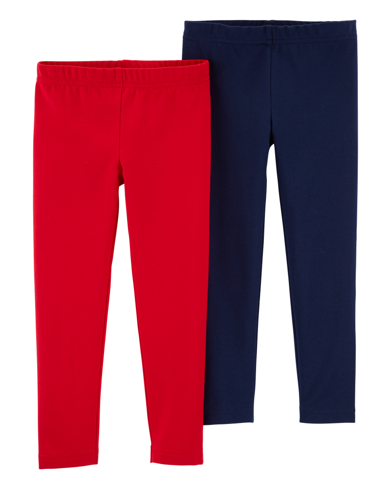 Baby 2-Pack Red & Navy Cotton Stretch Leggings, image 1 of 4 slides