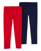 Baby 2-Pack Red & Navy Cotton Stretch Leggings, image 1 of 4 slides