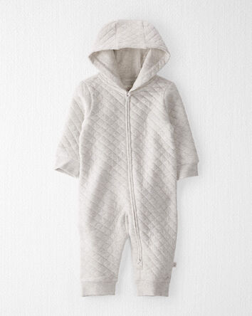 Baby Quilted Double Knit Hooded Jumpsuit Made with Organic Cotton in Grey, 