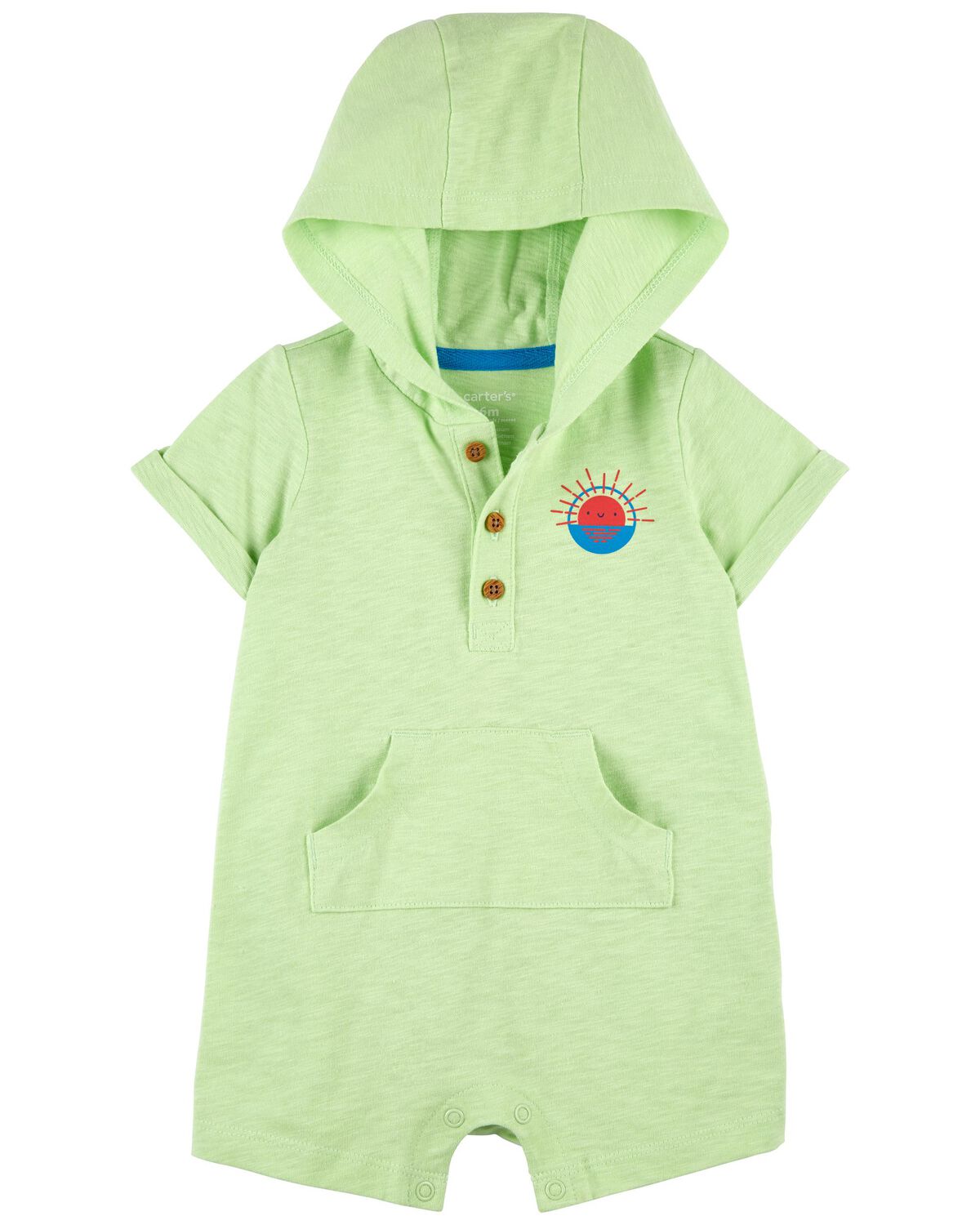 Neon Green Baby Hooded Slub Jersey Romper