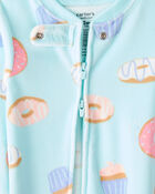 Toddler Girl Donuts Print Velour Long-Sleeve Loose Fit 1-Piece Pajamas - Blue, image 2 of 4 slides