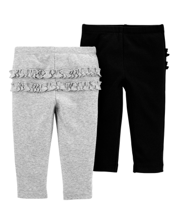 Baby 2-Pack Ruffle-Detail Cotton Pants - Grey/Black, 