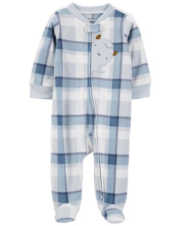 Baby Plaid Monster Fleece Zip-Up Sleep & Play Pajamas, 