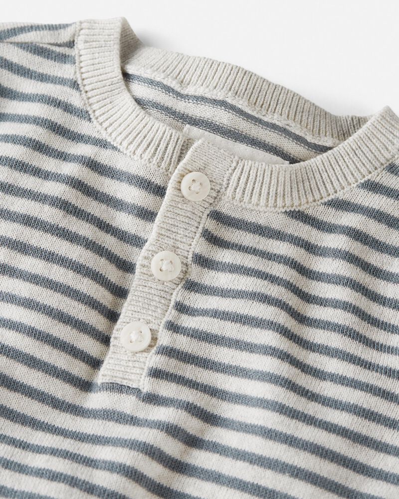 Baby Organic Cotton Grey Striped Sweater Knit Set, image 3 of 5 slides
