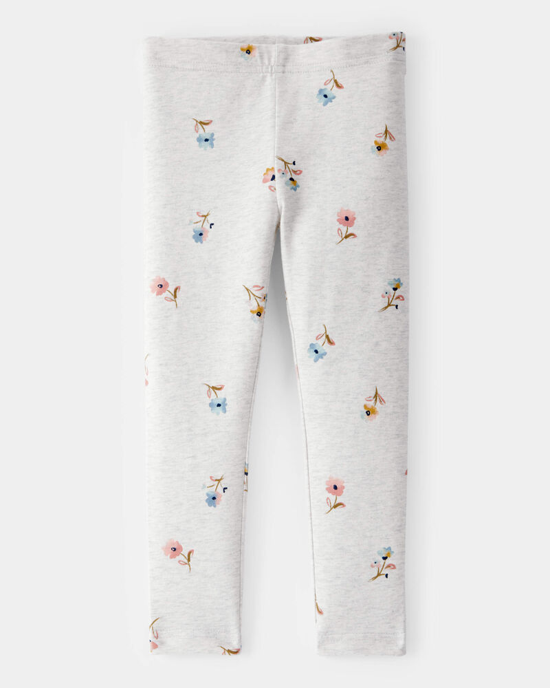 Toddler Girl Cotton Floral Stretch Leggings - Grey, image 1 of 4 slides
