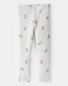 Toddler Girl Cotton Floral Stretch Leggings - Grey, image 1 of 4 slides