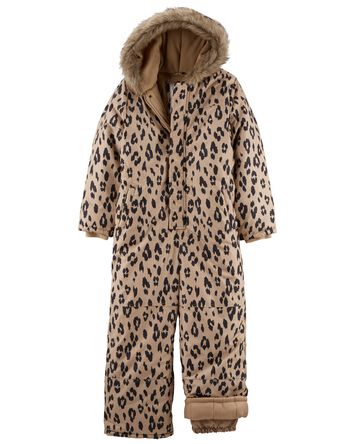 Kid Leopard Fleece-Lined Snowsuit, 