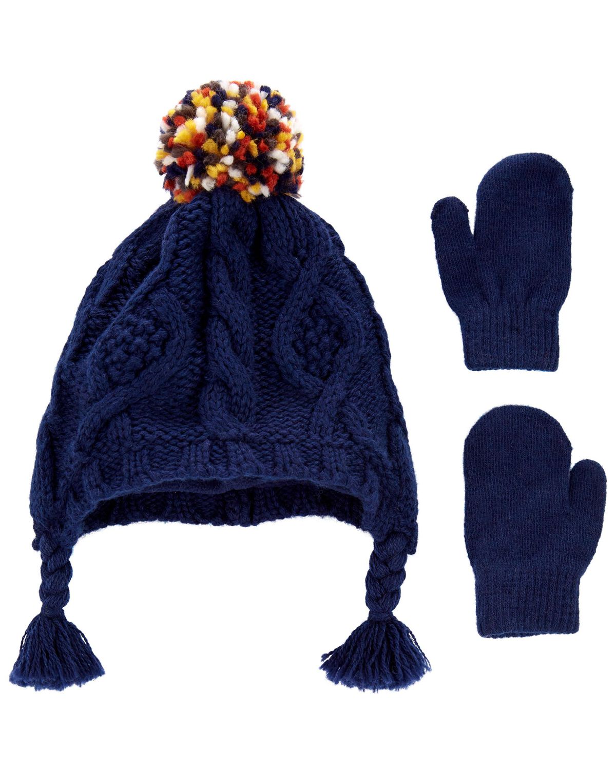 Navy Baby 2Pack Trapper Hat & Mittens Set