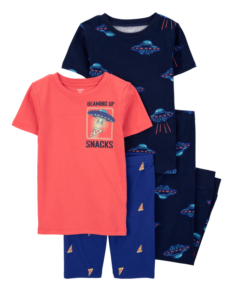 Kid 4-Piece Space 100% Snug Fit Cotton Pajamas - Red/Navy, image 1 of 4 slides
