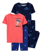 Kid 4-Piece Space 100% Snug Fit Cotton Pajamas - Red/Navy, image 1 of 4 slides