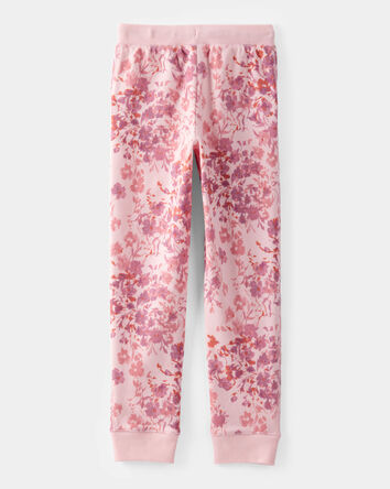 Girls Floral Fleece Drawstring Joggers - Pink, 