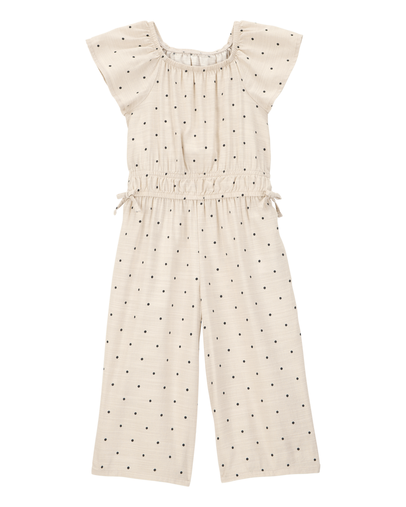 Toddler Polka Dot Short-Sleeve Jumpsuit - Tan, image 1 of 3 slides