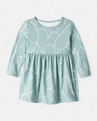 Baby Girl Heart Print Long Sleeve Cotton Dress - Green, image 1 of 4 slides