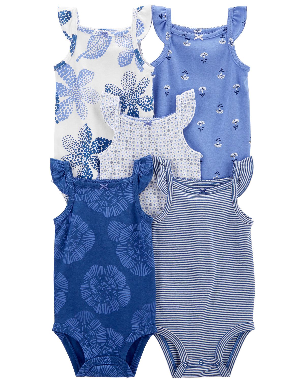 Blue/White Baby 5-Pack Tank Bodysuits | carters.com