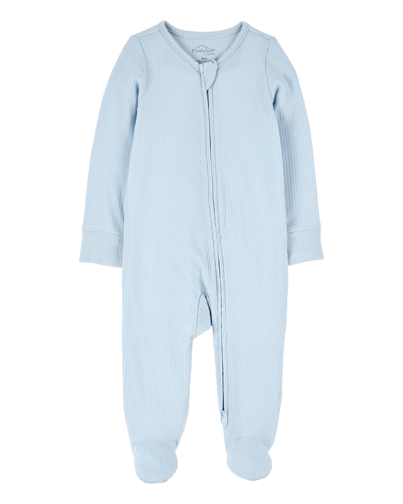 Baby Boy Solid 2-Way Zip PurelySoft Sleep & Play Pajamas - Blue, image 1 of 6 slides