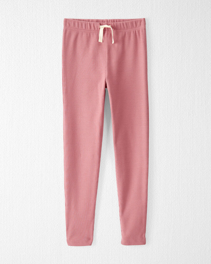 Kid Organic Cotton Rib Drawstring Leggings in Dark Blush, image 1 of 5 slides