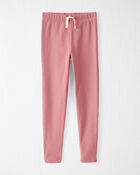 Kid Organic Cotton Rib Drawstring Leggings in Dark Blush, image 1 of 5 slides