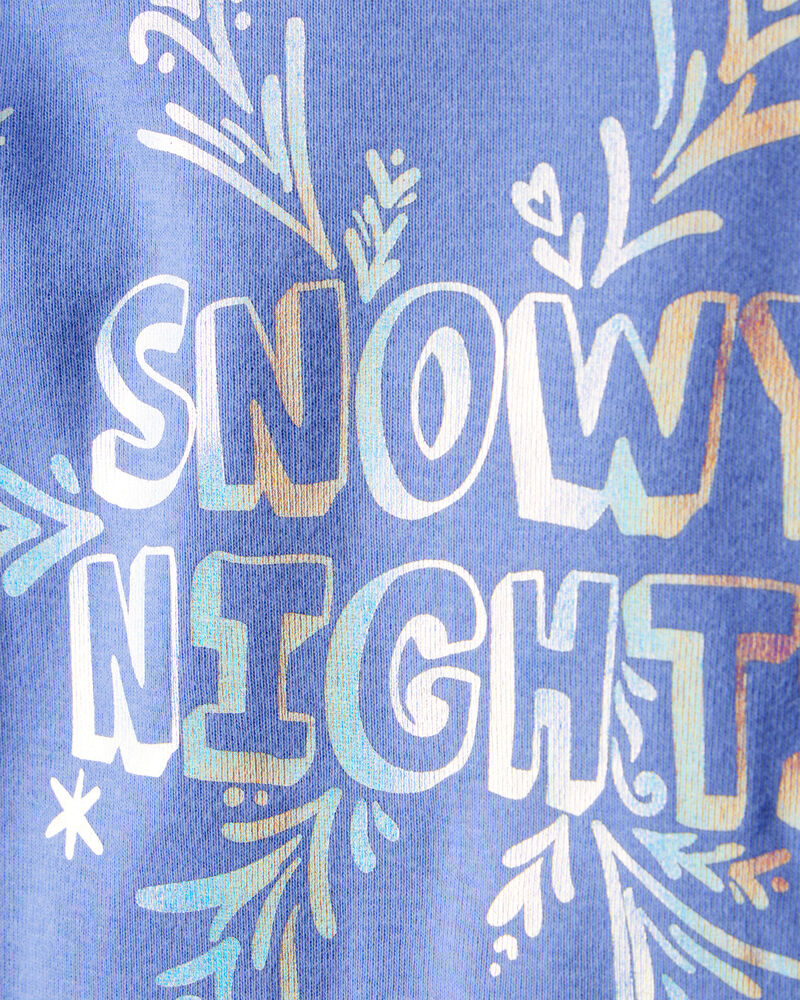 Girls Snowflake Print 100% Cotton Long-Sleeve Snug Fit 4-Piece Pajamas - Blue, image 2 of 5 slides
