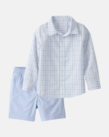 Boys 2-Piece Button-Down Shirt & Short Set - Blue, 