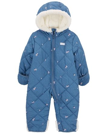 Floral Print Sherpa-Lined Snowsuit, 