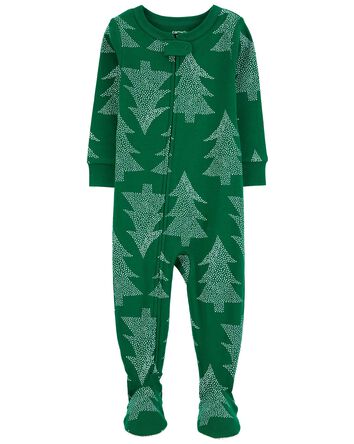 Baby 1-Piece Christmas Tree 100% Cotton Footie Pajamas, 
