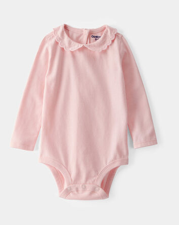 Baby Scalloped Collar Long-Sleeve Bodysuit - Pink, 