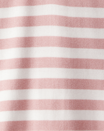 Kid Ribbed Henley Striped Short-Sleeve Shirt - Pink, 