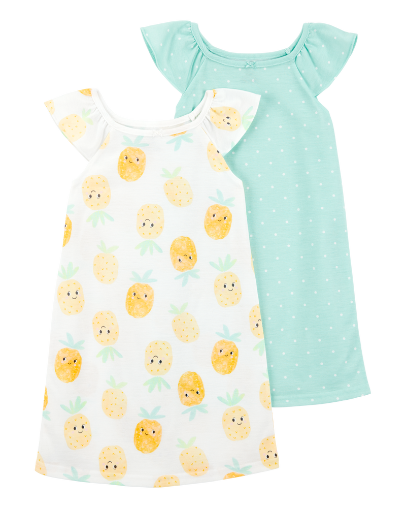 Girls 2-Pack Pineapple Nightgowns, image 1 of 4 slides