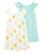 Girls 2-Pack Pineapple Nightgowns, image 1 of 4 slides