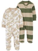 Green/Tan - Baby 2-Pack Striped Zip-Up Cotton Sleep & Play Pajamas