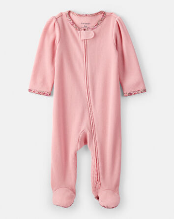 Cotton Long-Sleeve  2-Way Zip Sleep & Play Pajamas - Pink, 
