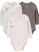 Brown/Heather - Baby 3-Pack Side-Snap Bodysuits